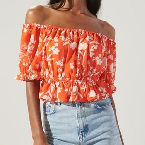 Sunset Floral Edith Off the Shoulder Ruffle Top ***